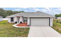 Beautiful one-story home featuring a two-car garage, concrete driveway, and modern landscaping at 13743 Sw 113 Ln, Dunnellon, FL 34432