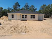 Charming single-story home featuring a cozy front porch and attached one car garage at 46 Malauka Dr, Ocklawaha, FL 32179