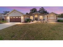 Charming single-story home featuring a well-manicured lawn and an attached two-car garage at 10080 Se 68Th Ct, Belleview, FL 34420