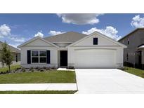 Charming single-story home featuring a two-car garage, well-manicured lawn and a neutral color palette at 8506 Las Palmas Way, Wildwood, FL 34785