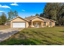 Charming single-story home featuring a well-manicured lawn and inviting two-car garage and neutral paint at 29 Guava Pass, Ocklawaha, FL 32179