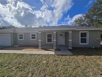 Charming single-story home featuring a covered porch, white trim, and a well-manicured lawn at 96 Fisher Way Trl, Ocklawaha, FL 32179