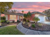 Charming coral home with a well-manicured lawn and a lovely walkway leading to the front door at 13625 Se 93Rd Court Rd, Summerfield, FL 34491