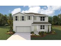 Two-story home with a two-car garage, shutters, and a landscaped yard under a partly cloudy sky at 368 Hickory Course Trl, Ocala, FL 34472