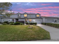 Charming townhome with a well-manicured lawn and a lovely pink and blue sunset backdrop at 1947 Se 37Th Court Cir, Ocala, FL 34471