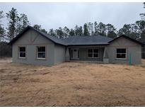 Charming single-story home with a gray exterior, black roof, and decorative gable accents at 8303 Sw 127 Ave, Dunnellon, FL 34432