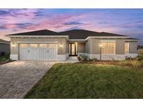 Charming single-story home featuring a paved driveway, two-car garage, and nicely manicured lawn at 10557 Sw 98Th Ln, Ocala, FL 34481