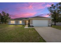 Charming single-story home with a two-car garage, well-maintained lawn, and inviting facade at 159 Water Trak, Ocala, FL 34472