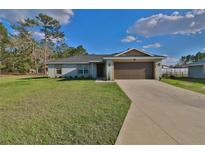 Charming one-story home with a well-maintained lawn and a two-car garage at 14 Hemlock Loop Court, Ocala, FL 34472