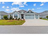 Charming one-story home with a well-manicured lawn and beautiful blue and gray color palette at 4384 Pezzullo Cir, The Villages, FL 32163