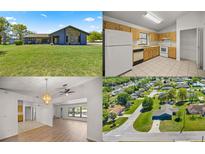 Real estate collage showcasing the home's exterior, kitchen, living spaces, and aerial views at 10690 Se 44Th Ter, Belleview, FL 34420