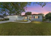 Charming single-story home with well-manicured lawn, fountain, two-car garage, and inviting walkway at 13805 Se 87Th Ter, Summerfield, FL 34491