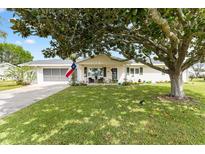 Charming home featuring a well-maintained lawn and lovely landscaping, with an inviting entrance and screened garage at 10385 Se 178Th St, Summerfield, FL 34491
