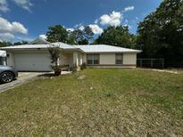 Charming single-story home featuring a metal roof and well-maintained lawn at 15115 Se 94Th Ct, Summerfield, FL 34491