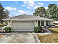 Charming one-story home with a well-manicured lawn, mature shrubbery, and an attached two-car garage at 8990 Se 155Th Pl, Summerfield, FL 34491