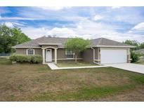 Charming single-story home with a well-manicured lawn, inviting entrance, and attached two-car garage at 13645 Se 42 Ave, Summerfield, FL 34491