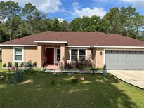 Charming single-story home featuring a well-maintained lawn and a cozy front entrance at 7488 Sw 204Th Ave, Dunnellon, FL 34431