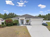 Charming single-story home featuring a well-manicured lawn, a two-car garage, and beautiful landscaping at 808 Overlook Grove Dr, Winter Haven, FL 33884