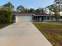 Charming single-story home featuring a two-car garage and well-maintained lawn at 227 Fisher Run, Ocklawaha, FL 32179
