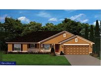 Charming single-story home with a two-car garage, a welcoming front porch, and a lush, green lawn at 8664 Se 162Nd St, Summerfield, FL 34491