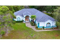 Charming single-story home featuring a well-manicured lawn and inviting front entrance with a palm tree in the yard at 15324 Sw 28Th Avenue Rd, Ocala, FL 34473