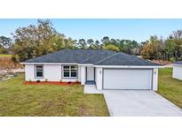 Charming single-story home with a two-car garage and well-manicured lawn, creating a welcoming curb appeal at 13779 Sw 100 Ln, Dunnellon, FL 34432