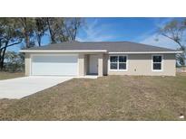 Charming single-story home showcasing a well-maintained lawn and a two-car garage at 17645 Sw 112Th Ln, Dunnellon, FL 34432