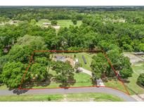 Expansive property with a large in-ground pool, solar panels, and beautiful green surroundings, all within defined boundaries at 16 Count Fleet Dr, Ocala, FL 34482