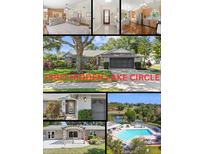 Real estate collage shows pool, kitchen, front door, living room and front of the home at 15917 Hidden Lake Cir, Clermont, FL 34711