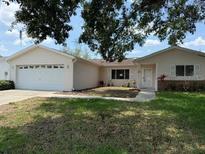 Well-maintained single-story home featuring a two-car garage and neutral-colored siding at 17522 Se 96Th Ct, Summerfield, FL 34491