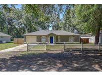 Charming single-story home featuring a well-manicured lawn and inviting blue front door at 3065 Se 142Nd Ln, Summerfield, FL 34491