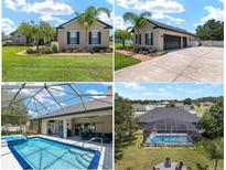 Aerial view of a backyard with a screened pool, landscaping, and a patio area at 3612 Se 47Th Ter, Ocala, FL 34480