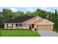 Charming single-story home featuring a well-manicured lawn, a quaint porch, and an attached garage at 74 Pine Trace Crse, Ocala, FL 34472