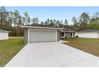Charming single-story home featuring a wide driveway and attached two-car garage at 4386 Sw 158 Ct, Ocala, FL 34481