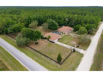 Expansive property featuring a house, garage, pool, and black-fenced yard, all set against a backdrop of lush green forest at 12495 Sw 66Th St, Ocala, FL 34481