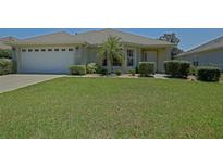 Well maintained home with a lush green lawn, a two car garage, and a small palm tree in the front yard at 9068 Se 120Th Loop, Summerfield, FL 34491