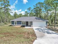 Charming single-story home boasts a well-manicured lawn, modern gray siding, and an attached two-car garage at 3270 Sw 151St Ct, Ocala, FL 34481