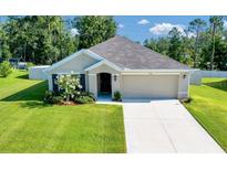 Charming single-story home with a well-manicured lawn, neutral colors, and an attached two-car garage at 7133 Sw 135Th Pl, Ocala, FL 34473