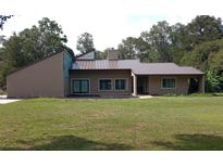 Unique ranch-style home showcasing a modern roof design and a lush green lawn at 3261 Se 41St Pl, Ocala, FL 34480