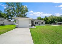 Charming single-story home with a well-manicured lawn and attached two-car garage, perfect for suburban living at 3094 Se 144Th Pl, Summerfield, FL 34491