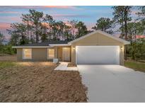 Charming single-story home featuring a clean, modern exterior with a two-car garage and well-manicured front yard at 681 Sw Fig Tree Ln, Dunnellon, FL 34431