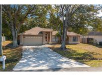 Single-story house with a driveway, mature trees, and a well-maintained lawn at 658 Jaguar Ct, Kissimmee, FL 34759