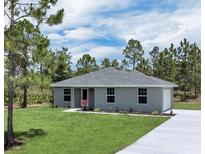 Charming single-story home featuring a well-manicured lawn, fresh landscaping, and a classic gray exterior at 3120 Oleander Dr, Indian Lake Estates, FL 33855