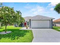 Charming home featuring a two-car garage, well-kept lawn, and flowering trees at 419 Wellesly Dr, Davenport, FL 33897