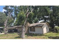 View of the home's exterior featuring a brick chimney and lots of surrounding trees at 4202 Sunny View Dr, Lakeland, FL 33813