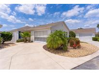 Charming one-story home with a well-manicured lawn, a driveway, and a pleasant exterior at 424 Valverda Dr, The Villages, FL 32162