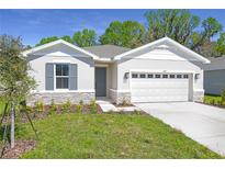 Beautiful single-story home featuring stone accents, a two-car garage, and freshly landscaped yard at 4239 Sawtooth Ct, Tavares, FL 32778