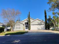 Charming single Gathering home featuring a two-car garage, well-manicured lawn, and mature landscaping at 250 Sir Phillips Dr, Davenport, FL 33837