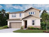 Charming two-story home with a two-car garage, beautiful stone accents and neutral color palette at 614 Heritage Square Dr, Haines City, FL 33844