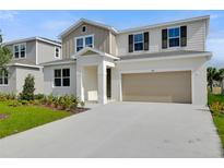 Inviting two-story home featuring a neutral color palette, a two-car garage, and a well-manicured lawn at 1743 Carnelian St, Deland, FL 32720